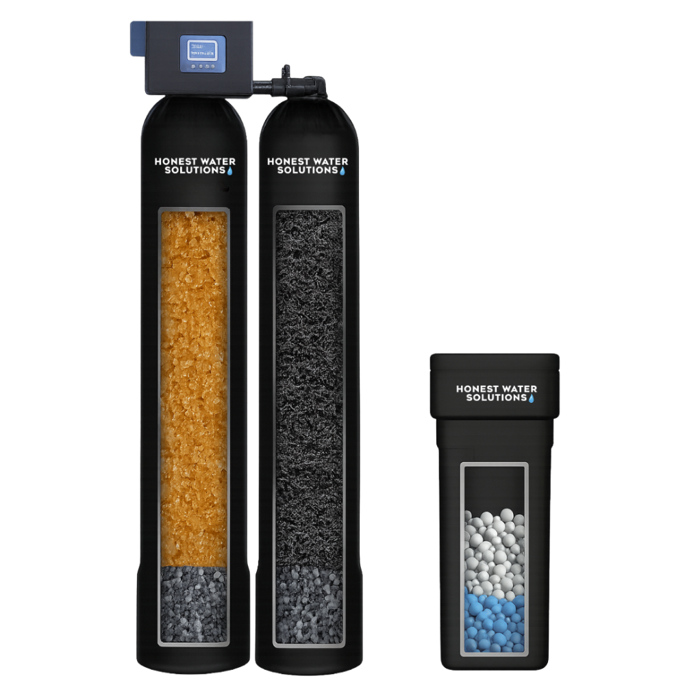 Honest Water Solutions dual tank well water treatment system with brine tank