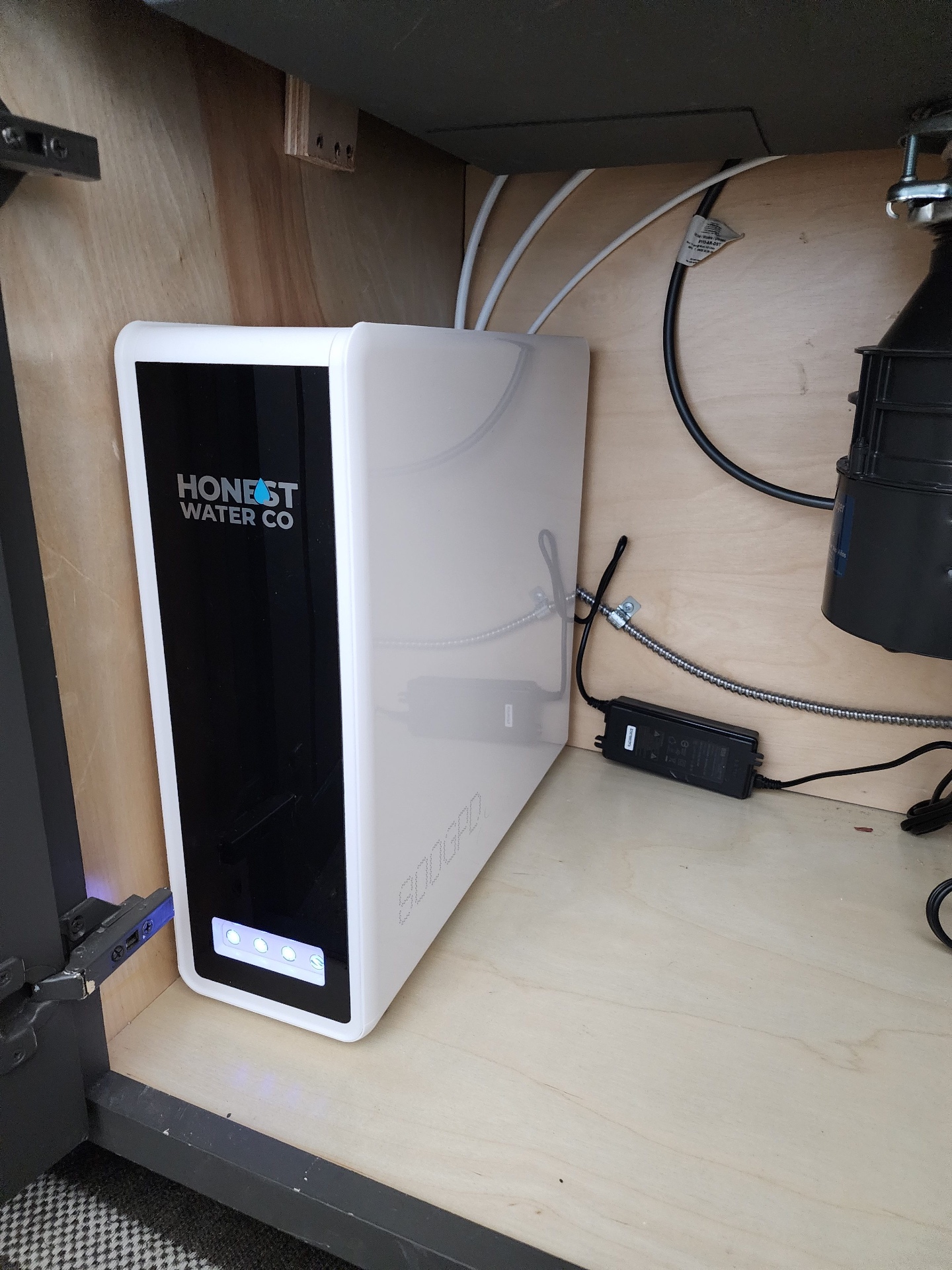 Honest Water Co RO-800G tankless reverse osmosis system under a kitchen sink